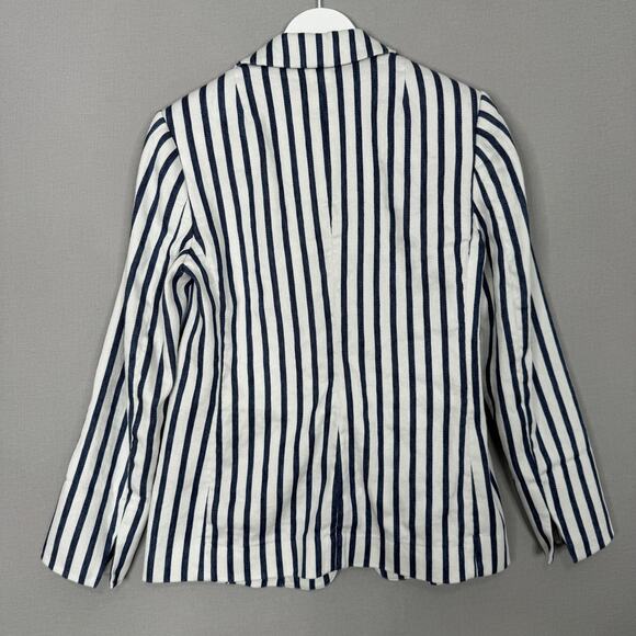 Carlisle Collection Blazer Womens 8 Blue Striped Linen Blend Jacket Nautical - Picture 5 of 16